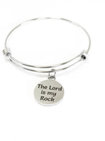 The Lord Is My Rock Expanding Bangle Charm Bracelet, Sympathy Gift, Psalm 18:2 Scripture Bracelet, Scripture Faith Jewelry Gift for Her