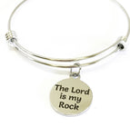 The Lord Is My Rock Expanding Bangle Charm Bracelet, Sympathy Gift, Psalm 18:2 Scripture Bracelet, Scripture Faith Jewelry Gift for Her