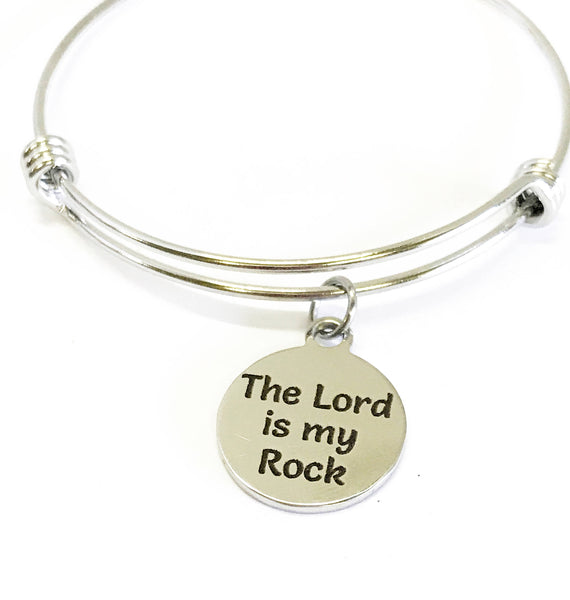 The Lord Is My Rock Expanding Bangle Charm Bracelet, Sympathy Gift, Psalm 18:2 Scripture Bracelet, Scripture Faith Jewelry Gift for Her