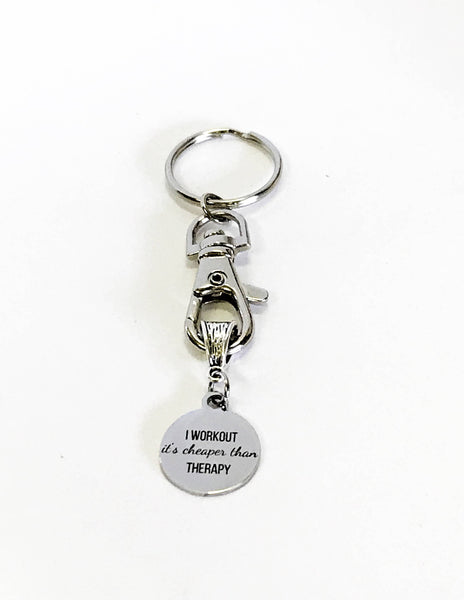 I Workout It's Cheaper Than Therapy Keychain, Workout Partner Gift, I Love To Workout, Exercise Partner Gift, Exercise Keychain Gift For Her