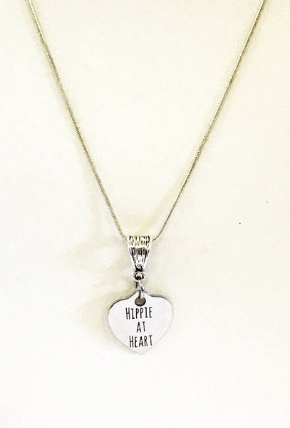 Hippie At Heart Silver Necklace, Hippie Christmas Gift, Stocking Stuffer Gift, Hippie Love Gift For Her, Hippie Jewelry, Hippie Necklace