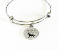 Life Is Better With A Horse Stacking Expanding Bangle Charm Bracelet, Horse Lover Bracelet Gift, Horse Lover Jewelry, Valentine Gift for Her