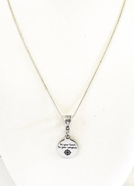 Let Your Heart Be Your Compass Pendant Necklace, Encouragement Gift for Her, Daughter Jewelry Gift, Motivational Jewelry Gift, New Job Gift