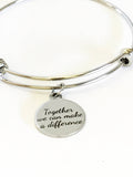 Together We Can Make A Difference Stacking Expandable Bangle Charm Bracelet, Mindfulness Jewelry, Social Awareness Gifts, Direct Sales Teams