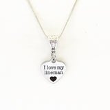 I Love My Lineman Silver Necklace, Lineman Wife Jewelry Gift, Lineman Girlfriend, Thankful for Linemen, Supporting Linemen, Wife of Lineman