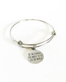 Be The Change You Want To See In The World Stacking Expanding Bangle Charm Bracelet, Encouragement Gift, Social Consciousness Jewelry Gift