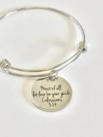 Most Of All Let Love Be Your Guide Stacking Bangle, Charm Bracelet, Col 3:14 Scripture Jewelry Gift For Her, Confirmation Baptism Gift