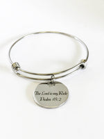 The Lord Is My Rock Expanding Bangle Charm Bracelet, Stacking Bangle, Psalm 18:2 Jewelry Gift for Her, Stackable Bracelet, Christian Jewelry