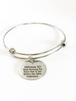 Keep Running The Race Set Before You With Endurance Stacking Bangle, Expanding Bangle Charm Bracelet, Christian Jewelry, Religious Jewelry