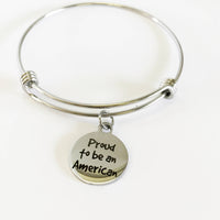 Patriotic Jewelry Gift, Proud To Be An American Stacking Bracelet, Military Wife Gift, Proud American Jewelry, USA Pride, Charm Bracelet