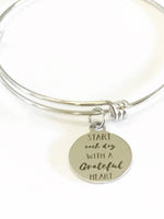 Start Each Day With A Grateful Heart Expanding Bangle Charm Bracelet Gift, Mindfulness Jewelry Gift for Her, Life Lessons Gift, Gratefulness