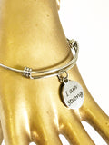 I Am Strong Expanding Bangle Charm Bracelet, Strong Woman Jewelry Gift for Her, Exercise Jewelry, Pamper Yourself, Motivational Jewelry