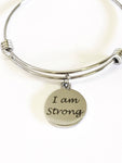 I Am Strong Expanding Bangle Charm Bracelet, Strong Woman Jewelry Gift for Her, Exercise Jewelry, Pamper Yourself, Motivational Jewelry