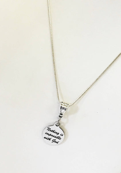 Christian Jewelry Gifts, Nothing Is Impossible With God Silver Necklace, Religious Jewelry, Motivational Christian Encouragement Gifts