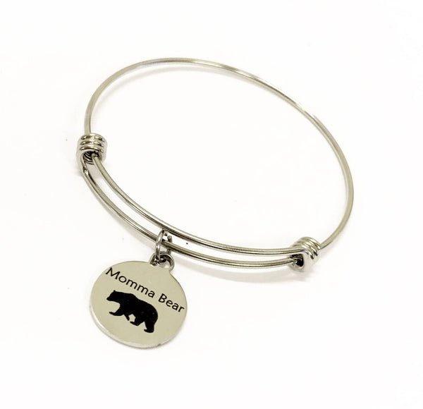 Momma Bear Bracelet, Mama Bear Stacking Bangle Charm Bracelet, Momma Bear Jewelry Gift For Mom, Mama Bear Stacking Bracelets, Stackable