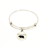 Momma Bear Bracelet, Mama Bear Stacking Bangle Charm Bracelet, Momma Bear Jewelry Gift For Mom, Mama Bear Stacking Bracelets, Stackable