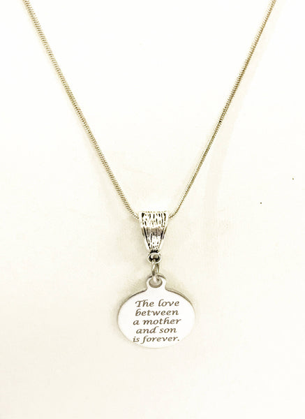The Love Between A Mother And Son Is Forever Pendant on Silver Chain, New Mom Gift, Mom of Son Gift, Mom Gift For Mom,  Mother's Day