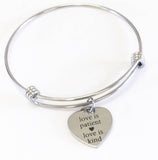 Scripture Jewelry Gift, Love Is Patient Love Is Kind Bracelet, Stacking Bangle, Expanding Charm Bracelet, First Cor 13 Bible Verse Jewelry