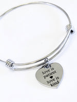 Scripture Jewelry Gift, Love Is Patient Love Is Kind Bracelet, Stacking Bangle, Expanding Charm Bracelet, First Cor 13 Bible Verse Jewelry