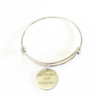 Not Perfect Just Forgiven Expanding Bangle Charm Bracelet, Baptism Jewelry Gift for Her, Confirmation Gift, Religious Sunday School Gift