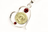 Shotgun Shell Jewelry, Red Stone Silver Heart Shotgun Shell Necklace, Shooting Sports Gift For Her, Girlfriend Gift, Southwestern Style Gift