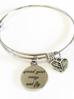 Spread Your Wings And Fly Stackable Expanding Bangle Charm Bracelet, Stacking Bracelet, Encouragement Gift, Daughter Motivation Jewelry Gift