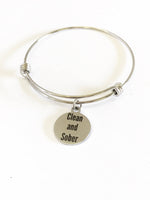 Clean And Sober Expanding Bangle Charm Bracelet Gift, Recovery Motivational Jewelry Gift for Her, Addiction Recovery Gift For Him