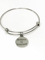 Believe In Yourself Stackable Expanding Bangle Charm Bracelet, Encouragement Gift For Her, Motivational Stacking Bracelet, Direct Sales Team