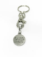She Is Clothed With Strength And Dignity Keychain, New Car Gift For Daughter, Scripture Keychain, Proverbs 31:25 Bible Verse Keychain Gift