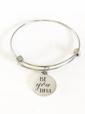 BeYOUtiful Stacking Expandable Bangle Charm Bracelet, Daughter Stackable Motivational Encouragement Jewelry Gift For Her, Sympathy Gift