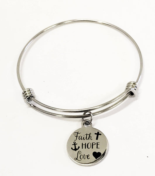 Faith Hope Love Bracelet, 1 Cor 13 Stacking Bangle, 1 Cor 13 Jewelry, Stacking Charm Bracelet, Scripture Jewelry Gift, Inspirational Gift