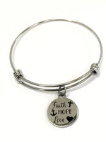 Faith Hope Love Bracelet, 1 Cor 13 Stacking Bangle, 1 Cor 13 Jewelry, Stacking Charm Bracelet, Scripture Jewelry Gift, Inspirational Gift