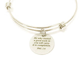 He Who Started a Good Work In You Will Carry It To Completion Expanding Bangle Charm Bracelet, Phil 1:6 Scripture Jewelry, Bible Verse Gift