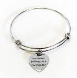 My Heart Belongs To A Firefighter Expanding Bangle Charm Bracelet, Stacking Bracelet, Stackable Bangle Gift For Her, Firefighter Wife Gift