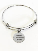 I Workout It's Cheaper Than Therapy Expanding Bangle Charm Bracelet, Stacking Exercise Jewelry, Exercise Partner Gift Love to Exercise