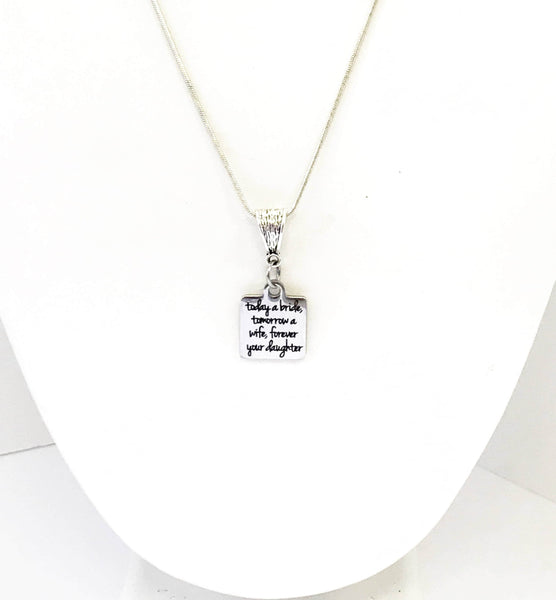 Today A Bride Tomorrow A Wife Forever Your Daughter Silver Necklace, Wedding Gift for Mother Of The Bride, Wedding Necklace Gift For Mom