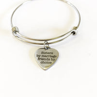 Sisters By Chance Friends By Choice Stacking Expanding Bangle Charm Bracelet, Sister In Law Valentine Gift, Wedding Party Gift, Jewelry Gift