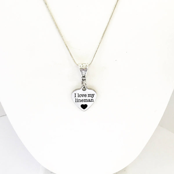 I Love My Lineman Silver Necklace, Lineman Wife Jewelry Gift, Lineman Girlfriend, Thankful for Linemen, Supporting Linemen, Wife of Lineman
