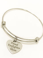 Proud Firefighter Mom Bracelet, Mom Stacking Bangle, Proud Mom Jewelry, Proud Firefighter Mom Jewelry, Mom Gift, Firefighter Mom Gift