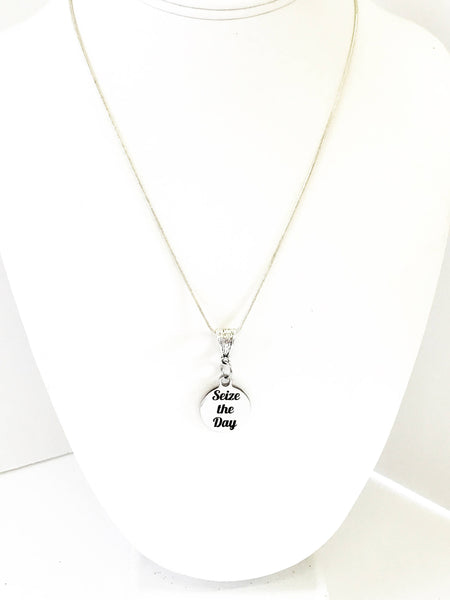 Seize The Day Silver Pendant Necklace, Motivational Gift Necklace, Motivating Jewelry, Encouragement Gift For Her, Direct Sales Team Gifts