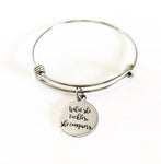 What She Tackles She Conquers Stacking Expanding Bangle Charm Bracelet, Motivational Gift For Her, Encouragement Jewelry Gift For Daughter