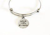 What She Tackles She Conquers Stacking Expanding Bangle Charm Bracelet, Motivational Gift For Her, Encouragement Jewelry Gift For Daughter