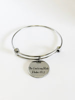 The Lord Is My Rock Expanding Bangle Charm Bracelet, Stacking Bangle, Psalm 18:2 Jewelry Gift for Her, Stackable Bracelet, Christian Jewelry