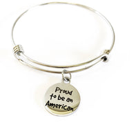 Patriotic Jewelry Gift, Proud To Be An American Stacking Bracelet, Military Wife Gift, Proud American Jewelry, USA Pride, Charm Bracelet