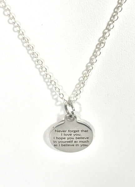 Believe In Yourself Necklace, Never Forget That I Love You Necklace, I Believe In You Necklace, Encouraging Daughter Jewelry, Wife Jewelry
