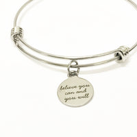 Motivational Jewelry Gift, Believe You Can And You Will Stacking Bangle, Motivational Gift For Her, Jewelry Gift For Daughter, Encouragement