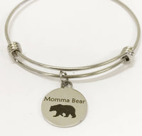 Momma Bear Bracelet, Mama Bear Stacking Bangle Charm Bracelet, Momma Bear Jewelry Gift For Mom, Mama Bear Stacking Bracelets, Stackable