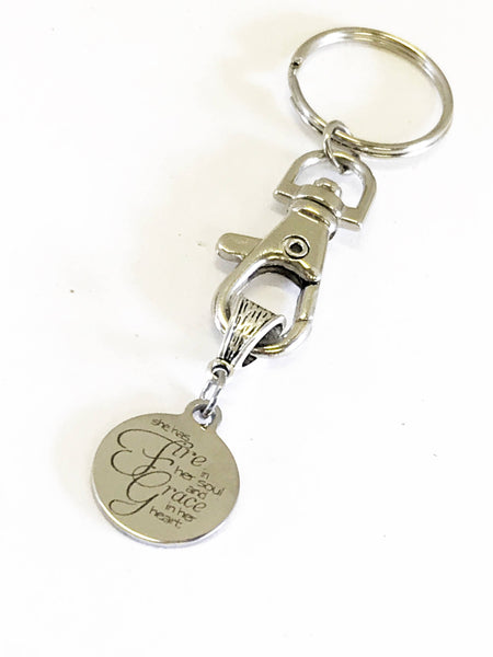 She Has Fire In Her Soul And Grace In Her Heart Keychain, Fire and Grace Gifts, Daughter Jewelry Gift, Christian Gifts, Faith Gifts For Her