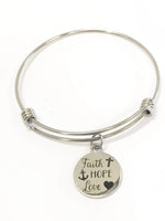 Faith Hope Love Bracelet, 1 Cor 13 Stacking Bangle, 1 Cor 13 Jewelry, Stacking Charm Bracelet, Scripture Jewelry Gift, Inspirational Gift