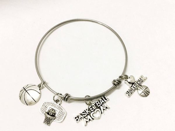 Basketball Mom Bracelet, Basketball Mom Gift, Basketball Expandable Bangle Charm Bracelet, Proud Basketball Mom, Mom Gift, Wife Gift